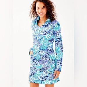 Lilly Pulitzer Turquoise Oasis Half Shell Captain's Popover Dress Size Large